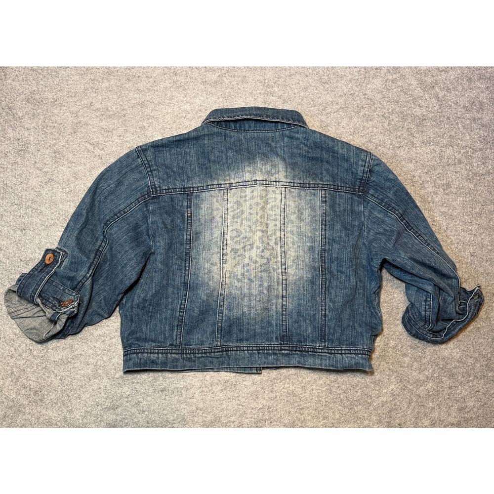 Love Republic Women's Denim Jacket L Casual Blue Leopard Print - Picture 4 of 6